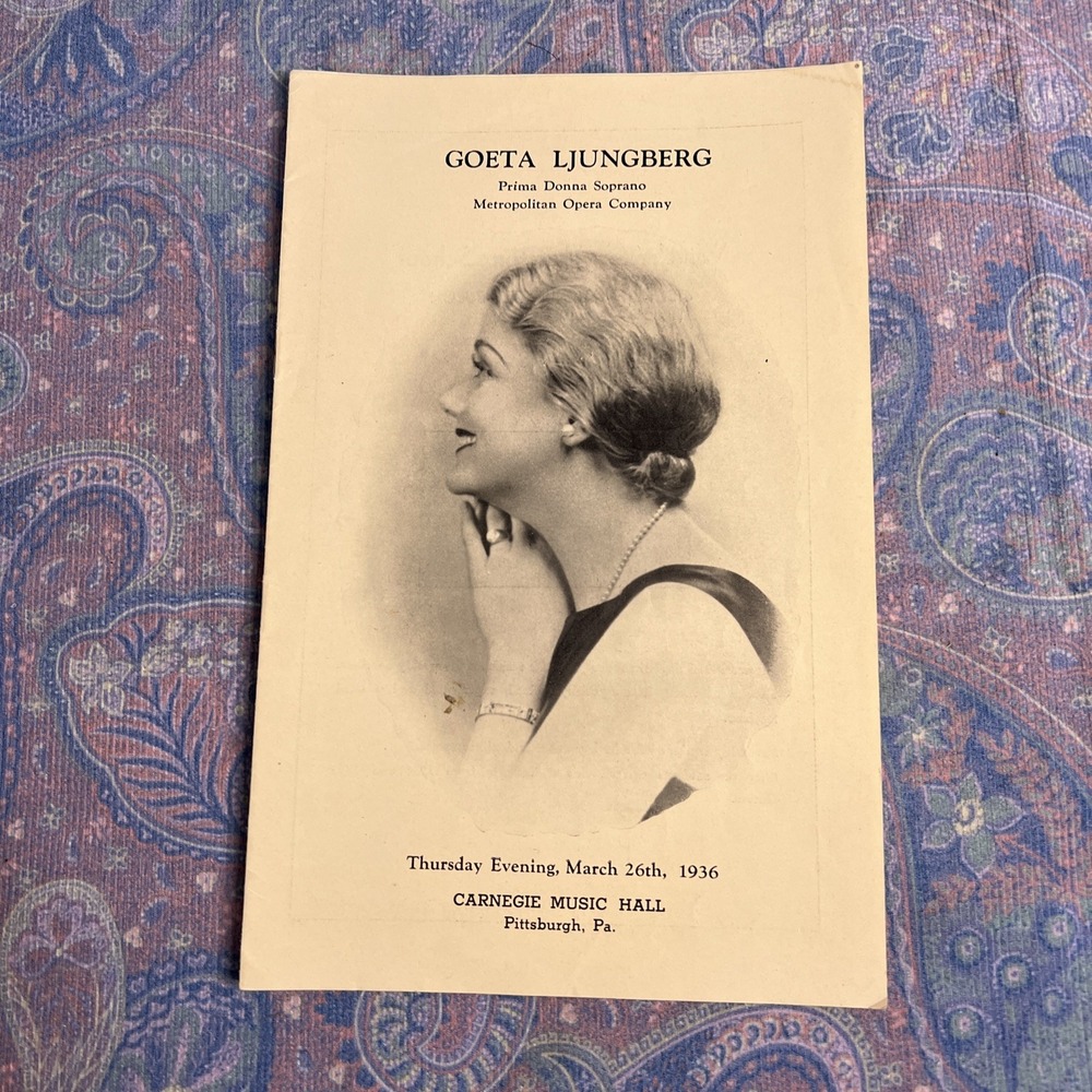 Carnegie, Music Hall Concert Magazine Goeta Ljungberg March 1936